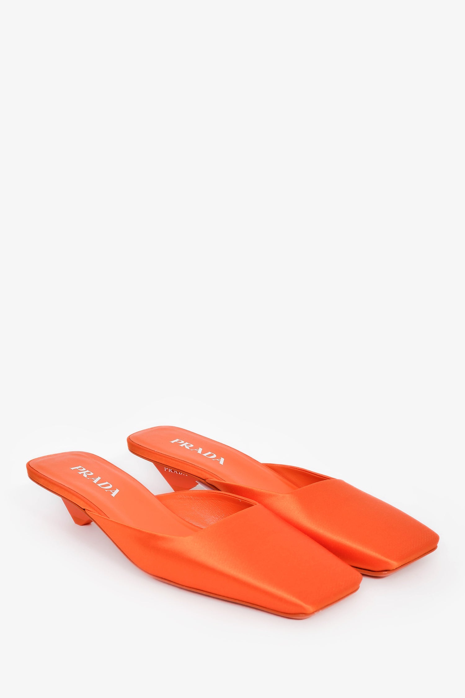 Prada Orange Satin Square Toe Mules Size 38 – Lux Second Chance