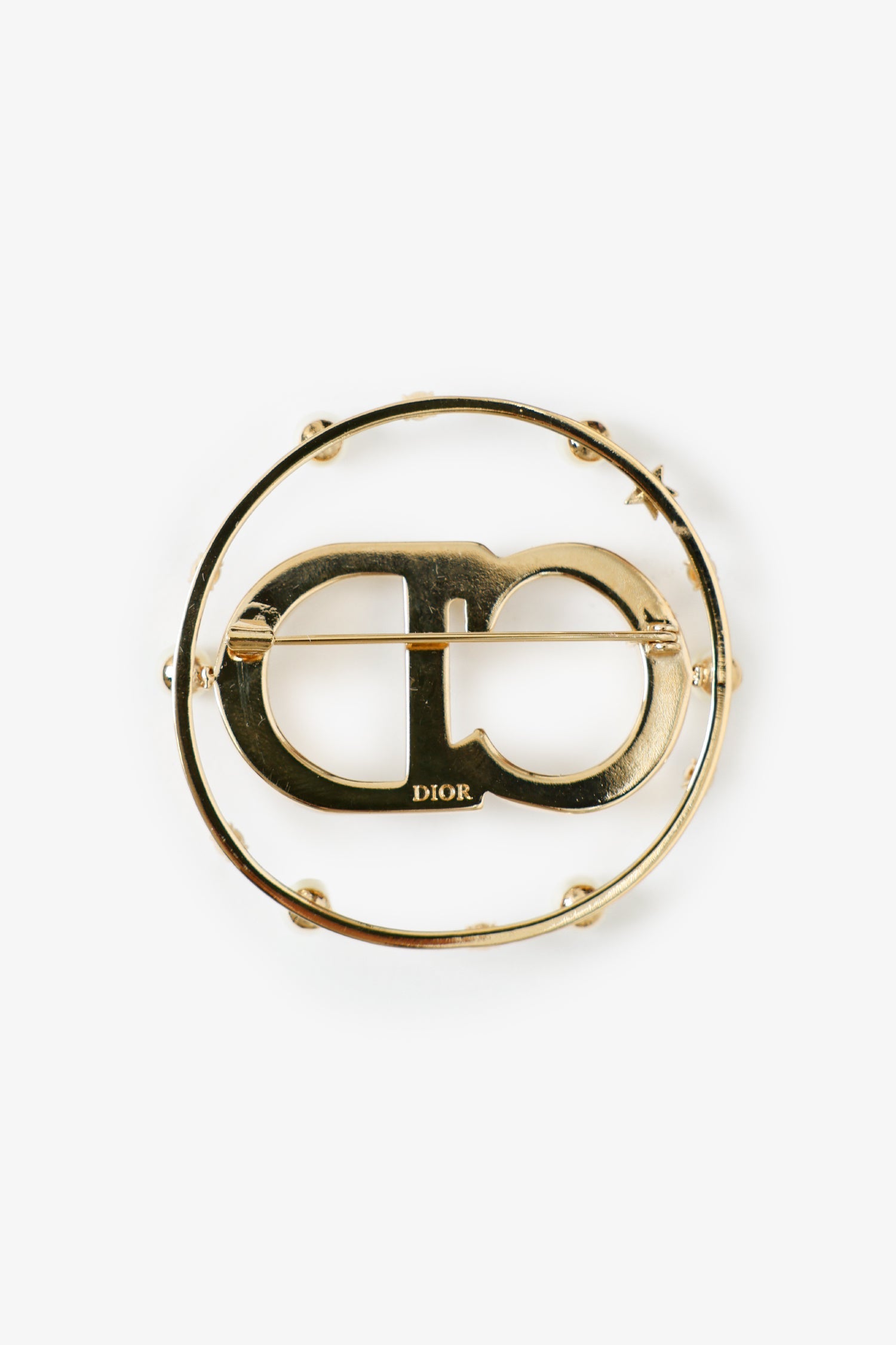 Christian Dior Gold-tone Faux Pearl Crystal Clair D Lune Brooch