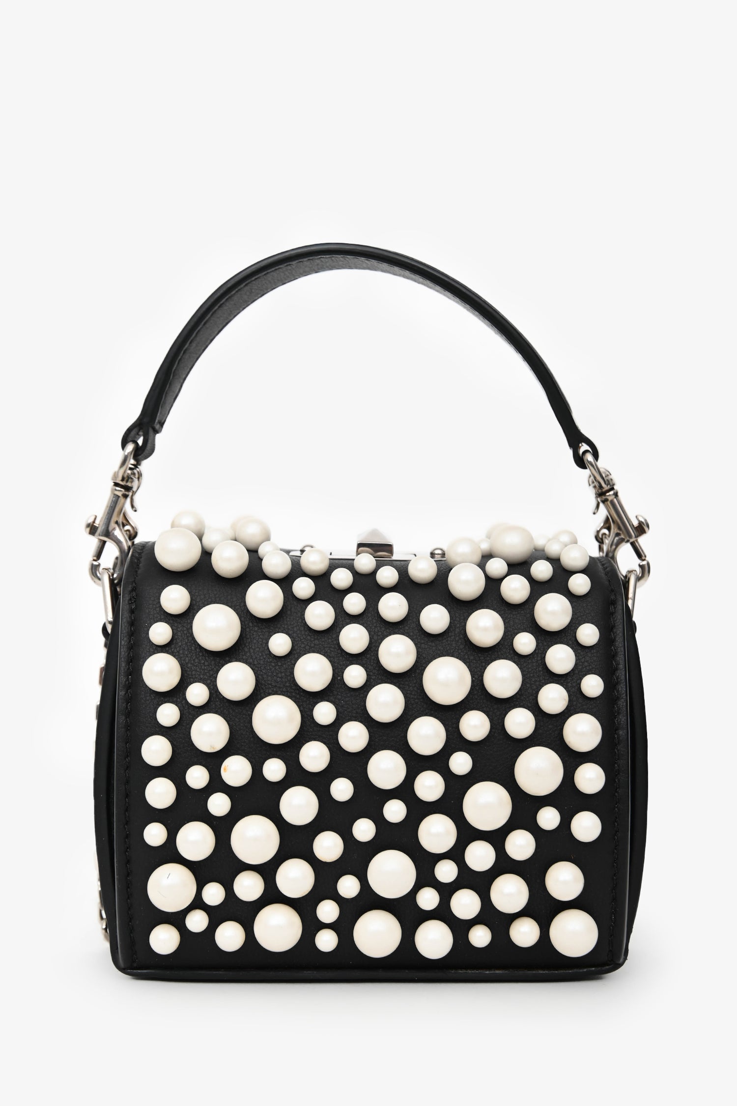 Alexander McQueen Black Leather Faux Pearl Embellished Box