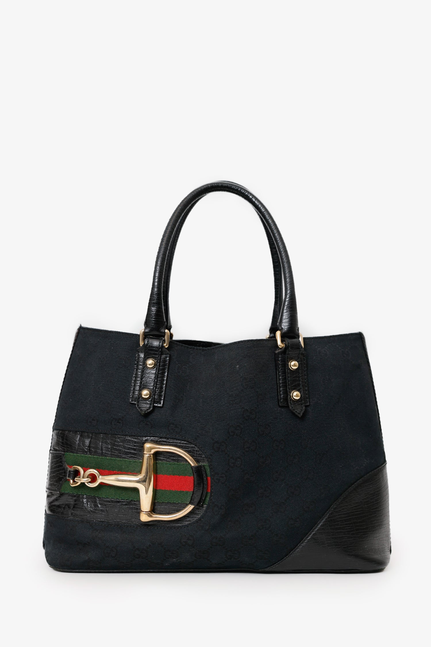 バッグ COACH Horsebit Tote Bag Black Tassel Gucci Black GG Canvas Horsebit Tote Bag – Lux Second Chance