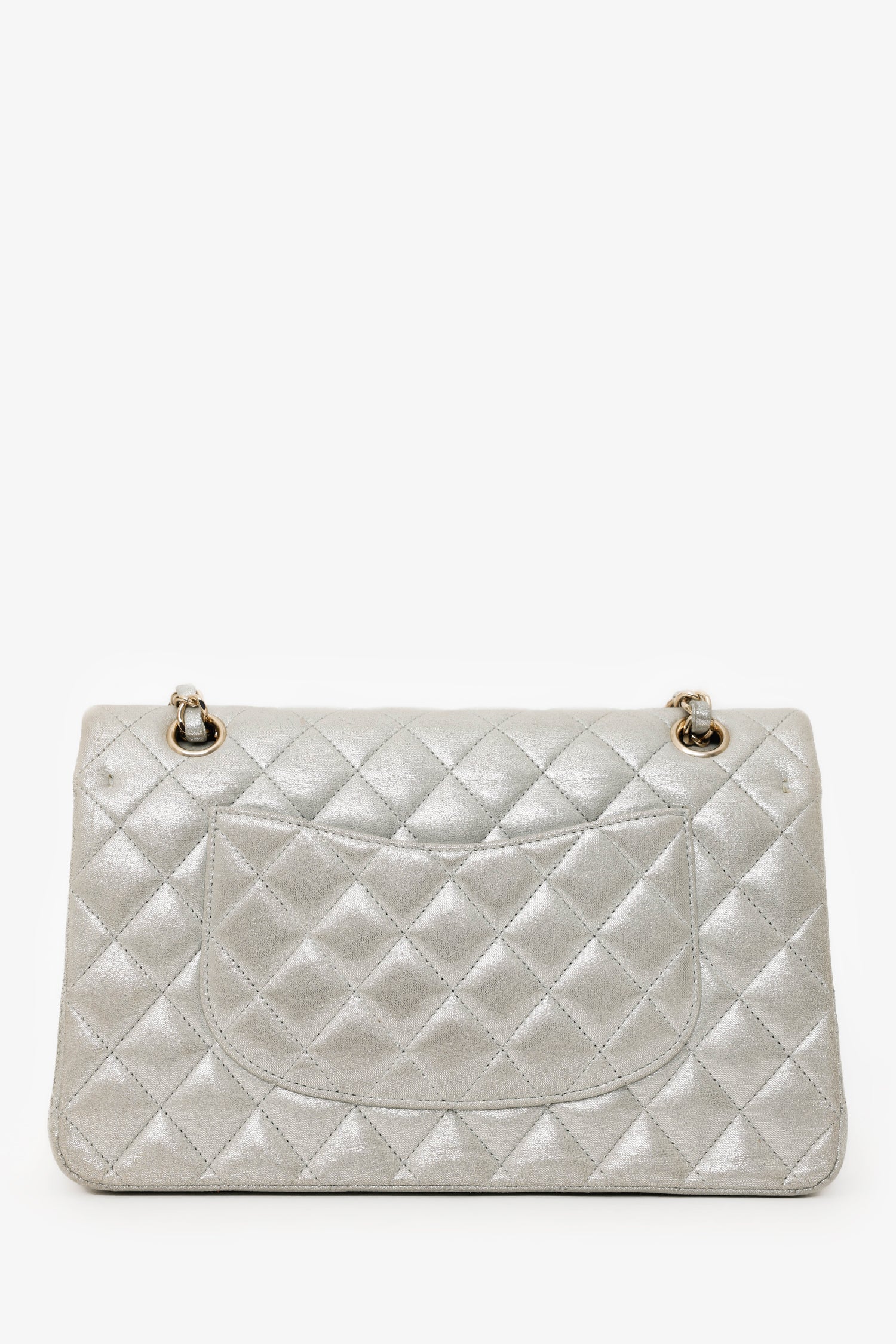 Pre-Loved Chanel™ 2011-12 Silver Metallic Fabric Small Classic
