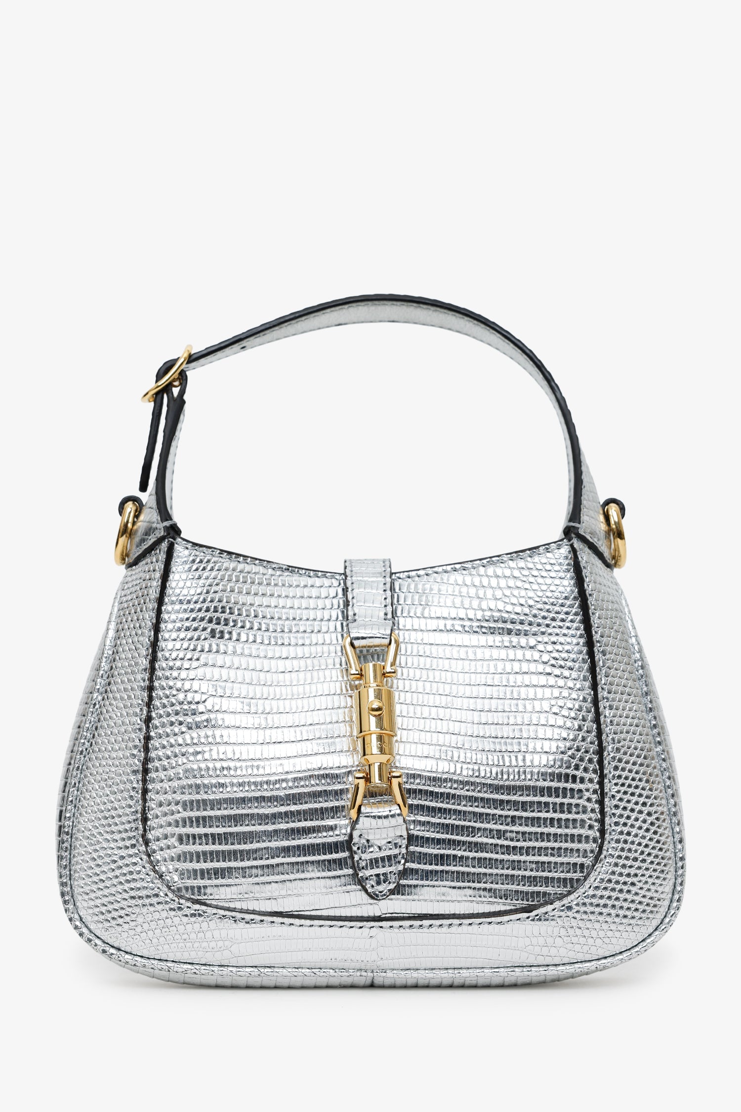 Gucci Silver Metallic Lizard Mini Jackie 1961 Shoulder Bag With