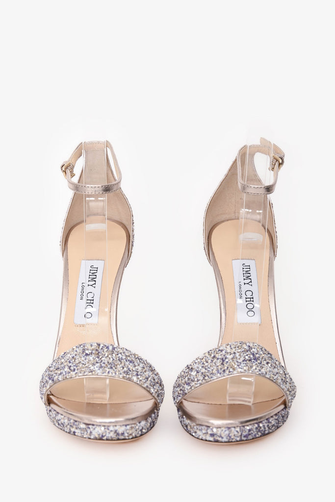 Jimmy Choo Copper Leather Glitter Platform Sandals Size 37.5 – Lux