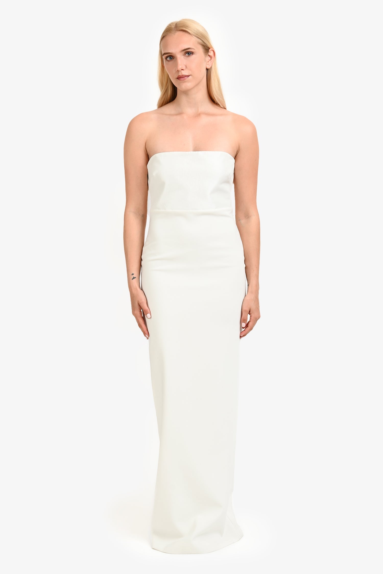 helsa white dress With Flower by Helsa Helsa Linen Strapless Maxi Dress in White Likey White Pearl Embellished 'Helsa'