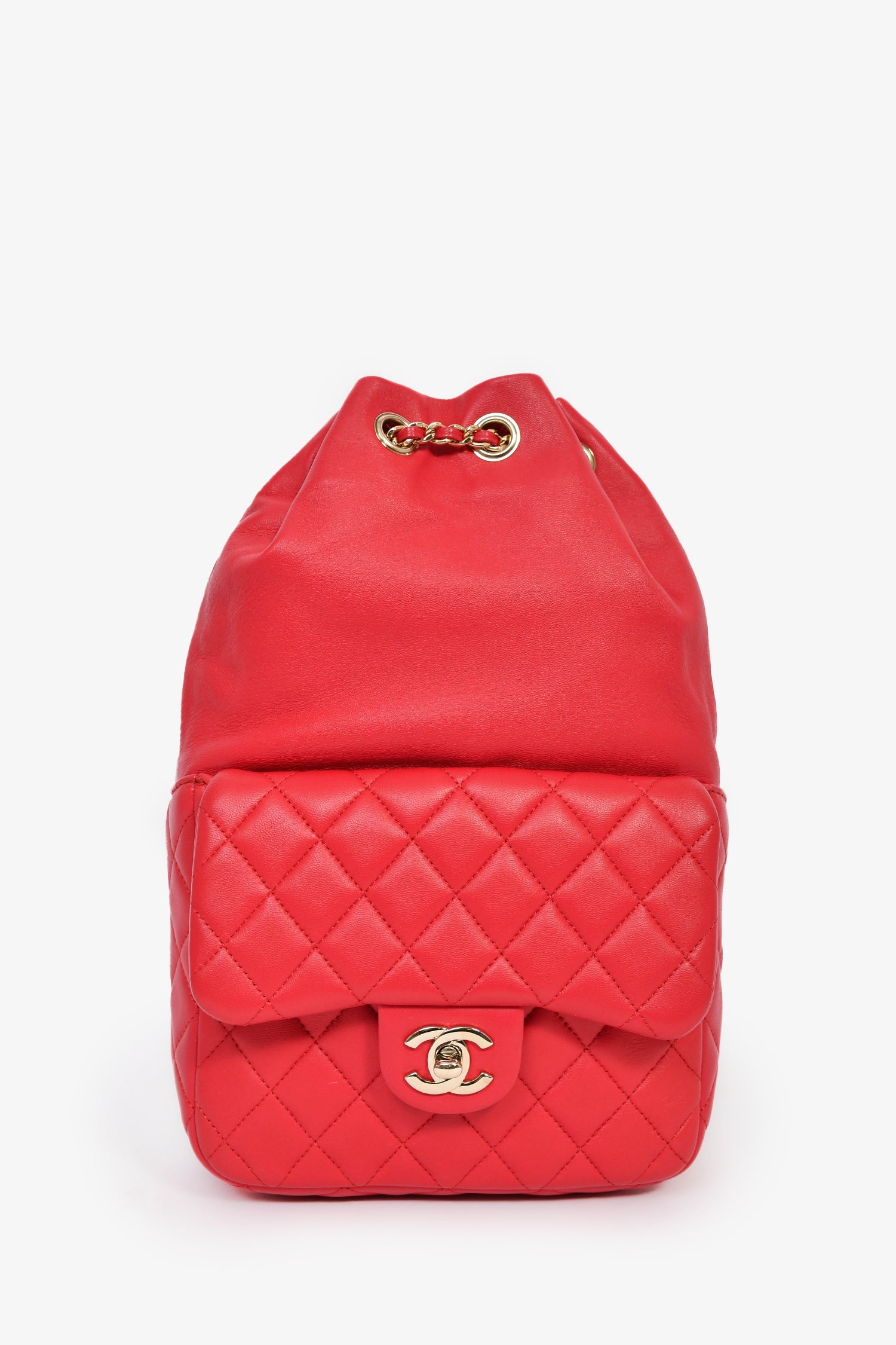 chanel leather backpack 2015 Pre-Loved Chanel™ 2015/16 Red Lambskin Leather Small Paris-Seoul Backp –  Lux Second Chance