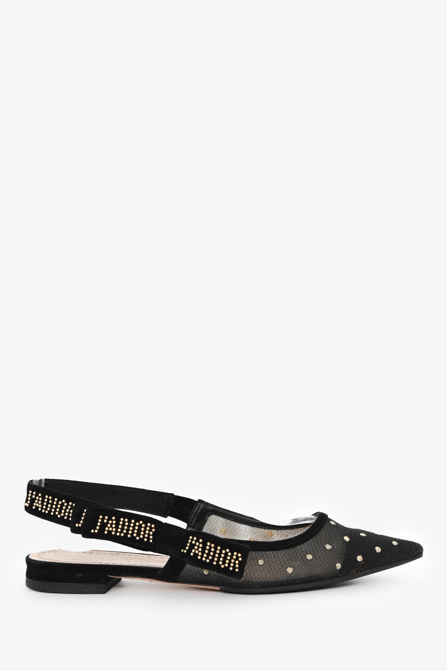 Christian Dior Black Mesh Polka Dots J'aDior Slingback Flats Size