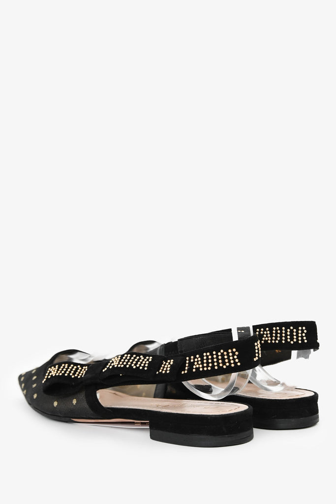 Christian Dior Black Mesh Polka Dots J'aDior Slingback Flats Size