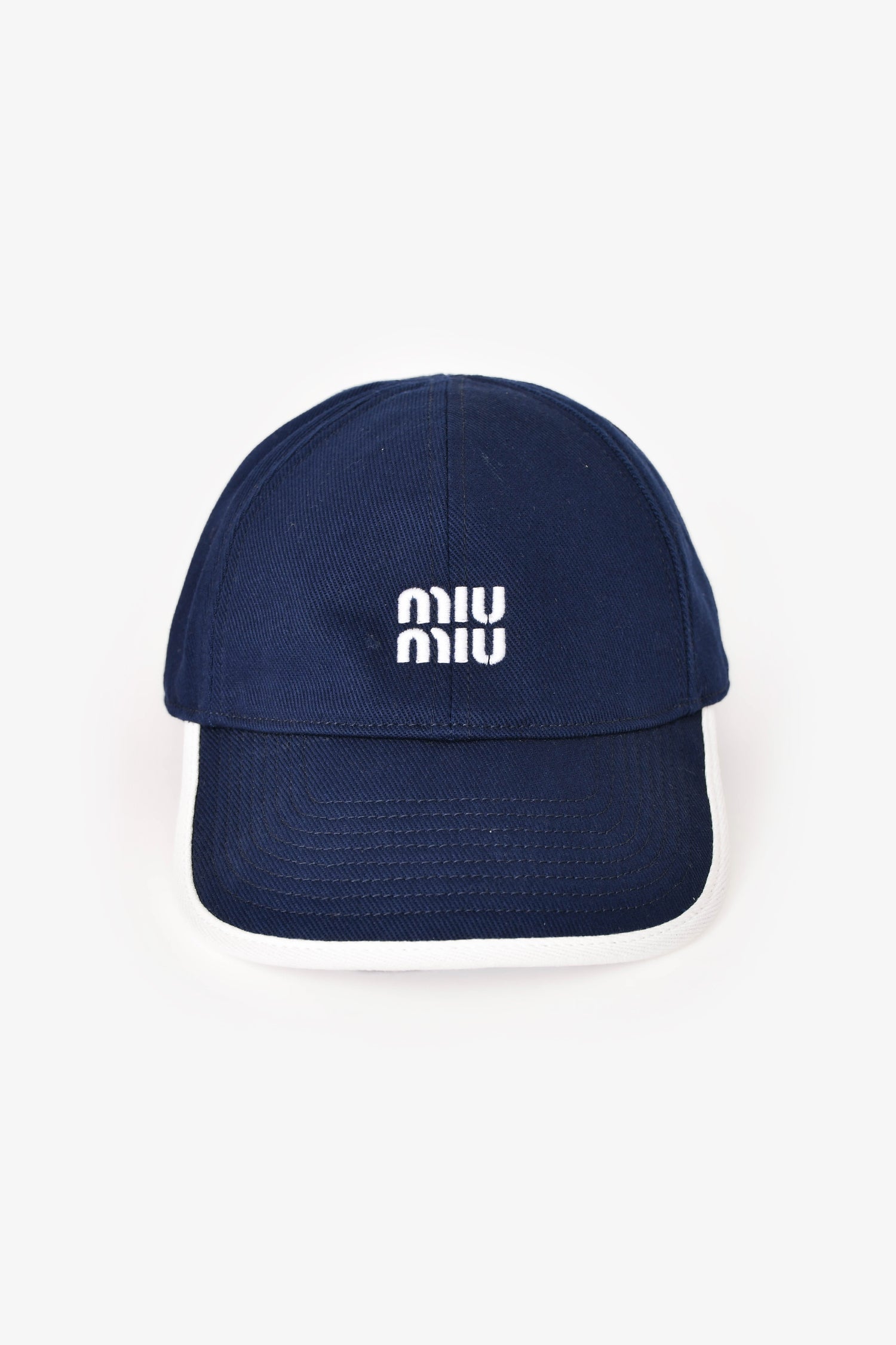 m*o様 miu miu ネイビー キャップ Miu Miu Navy/White Miu Miu Logo Cap Size M – Lux Second Chance