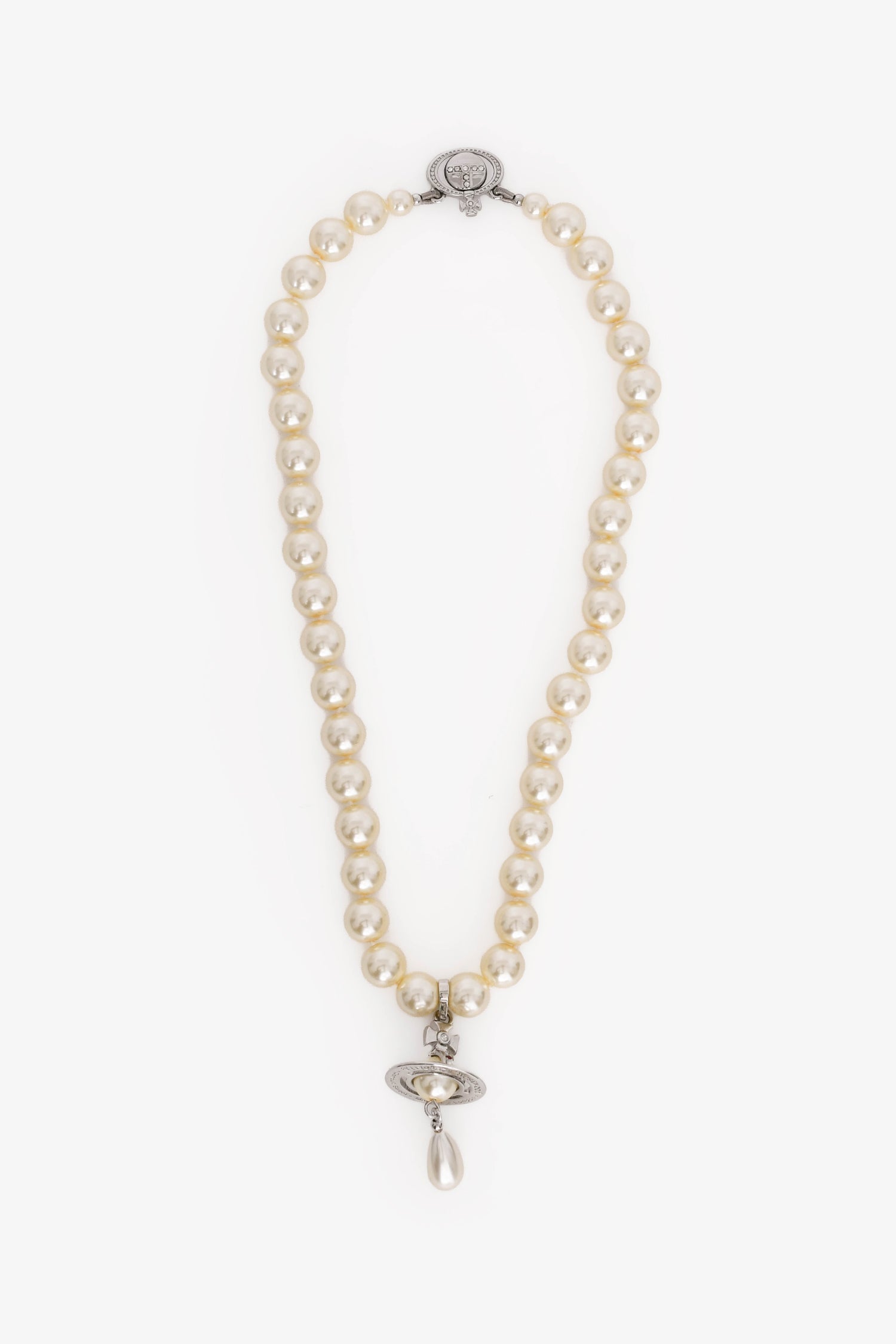 Vivienne Westwood Silver Faux Pearl One Row Pearl Drop Choker