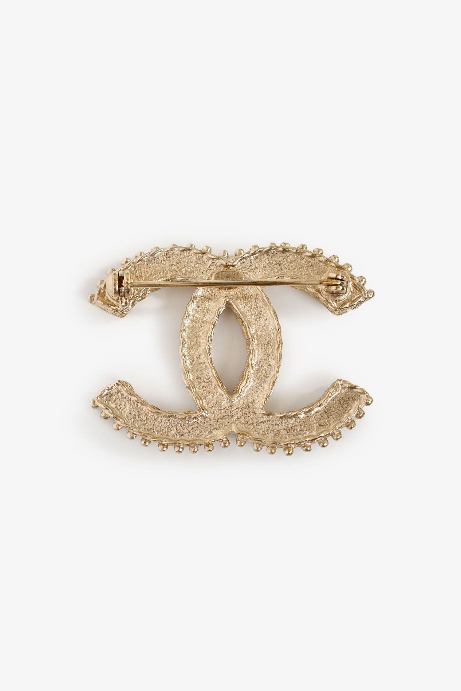 Pre-Loved Chanel™ 2013 Champagne Gold Tone Crystal Embellished CC