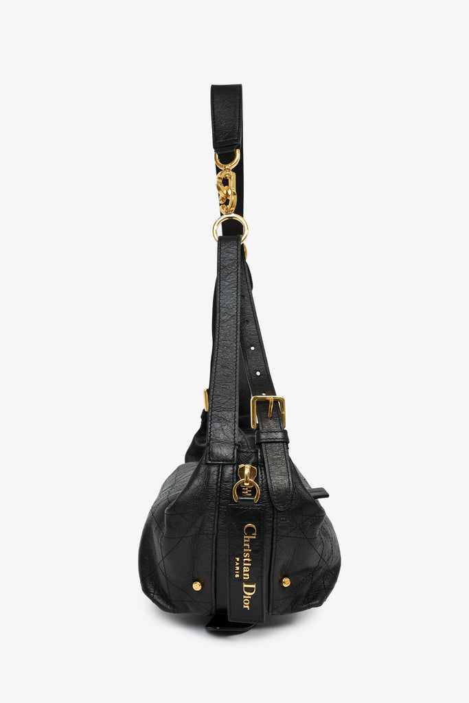 Christian Dior 2025 Black Crinkled Leather Small 'D-Journey' Hobo
