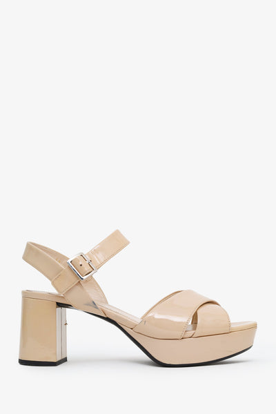 Prada Nude Patent Leather Crisscross Platform Sandals Size 39
