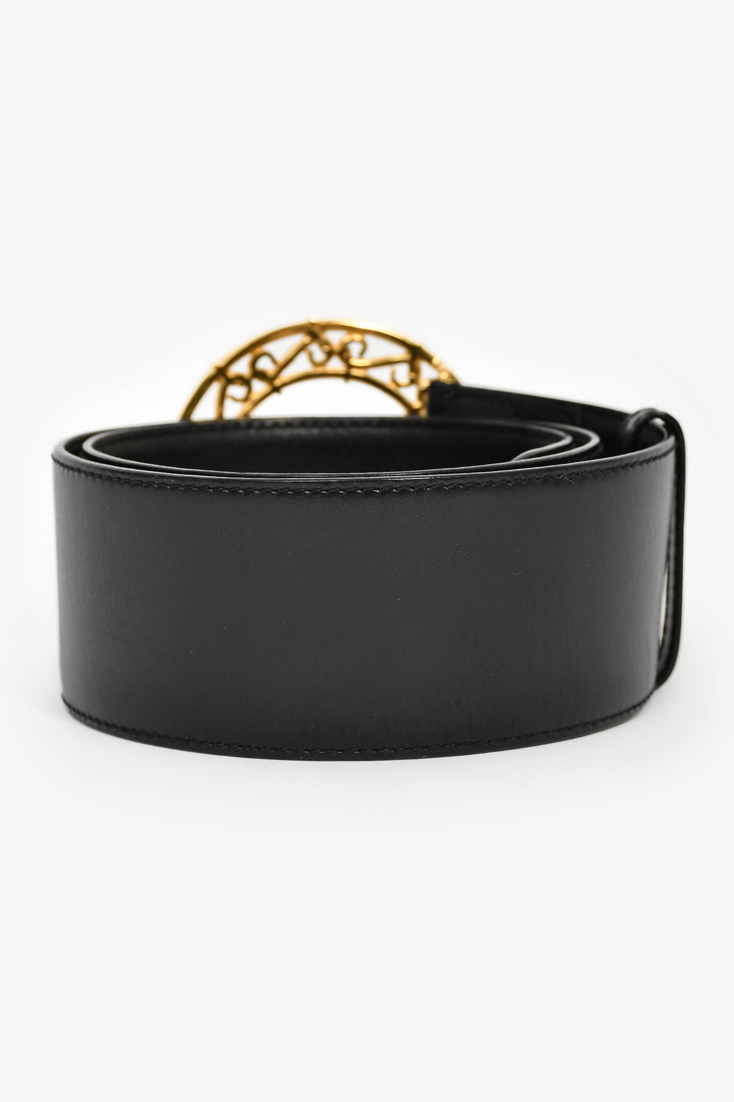 Celine Vintage Black Leather Circle Buckle Belt Size 70 – Lux