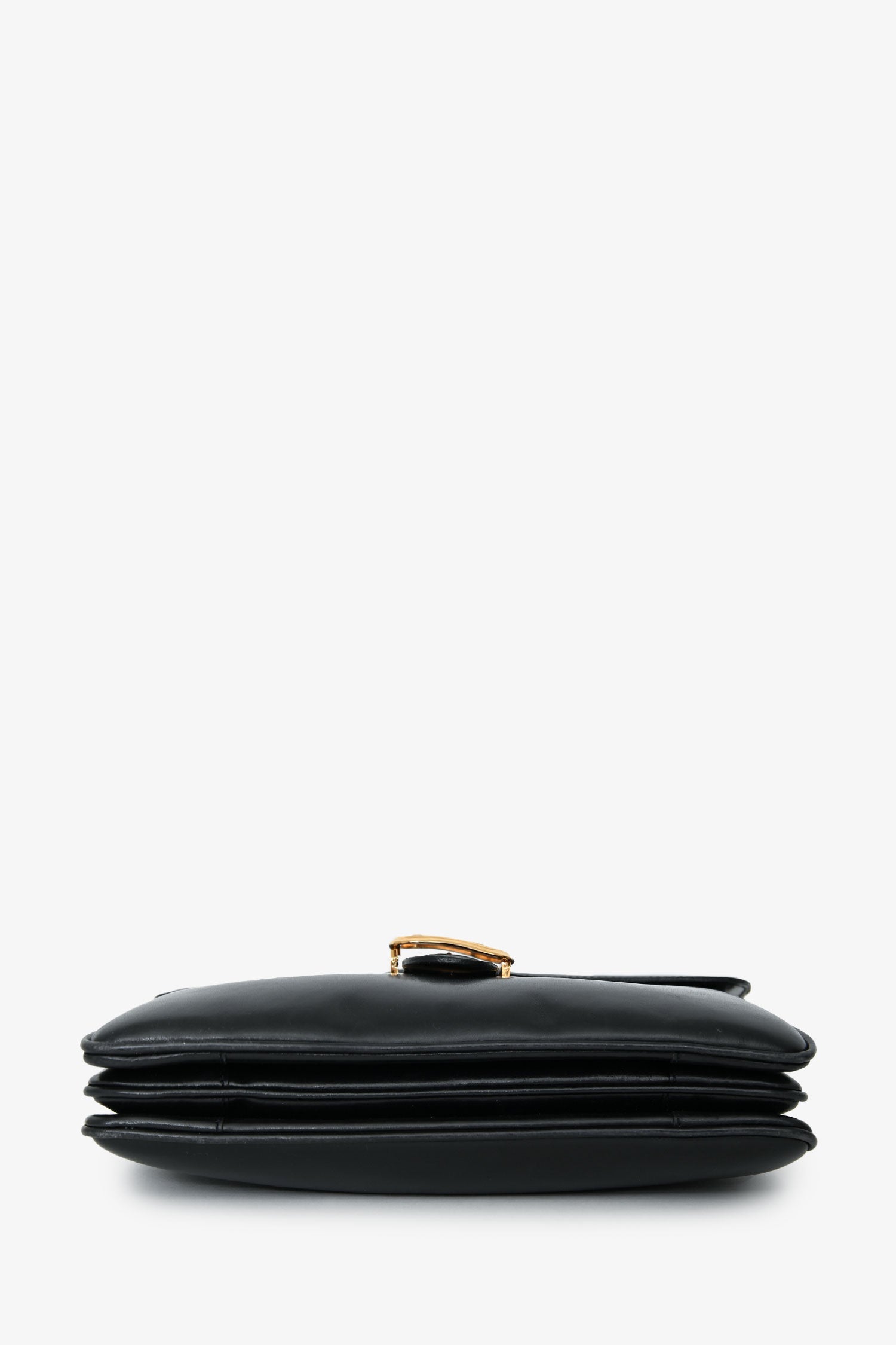 Celine Vintage Black Box Leather Carriage Buckle Top Handle Bag