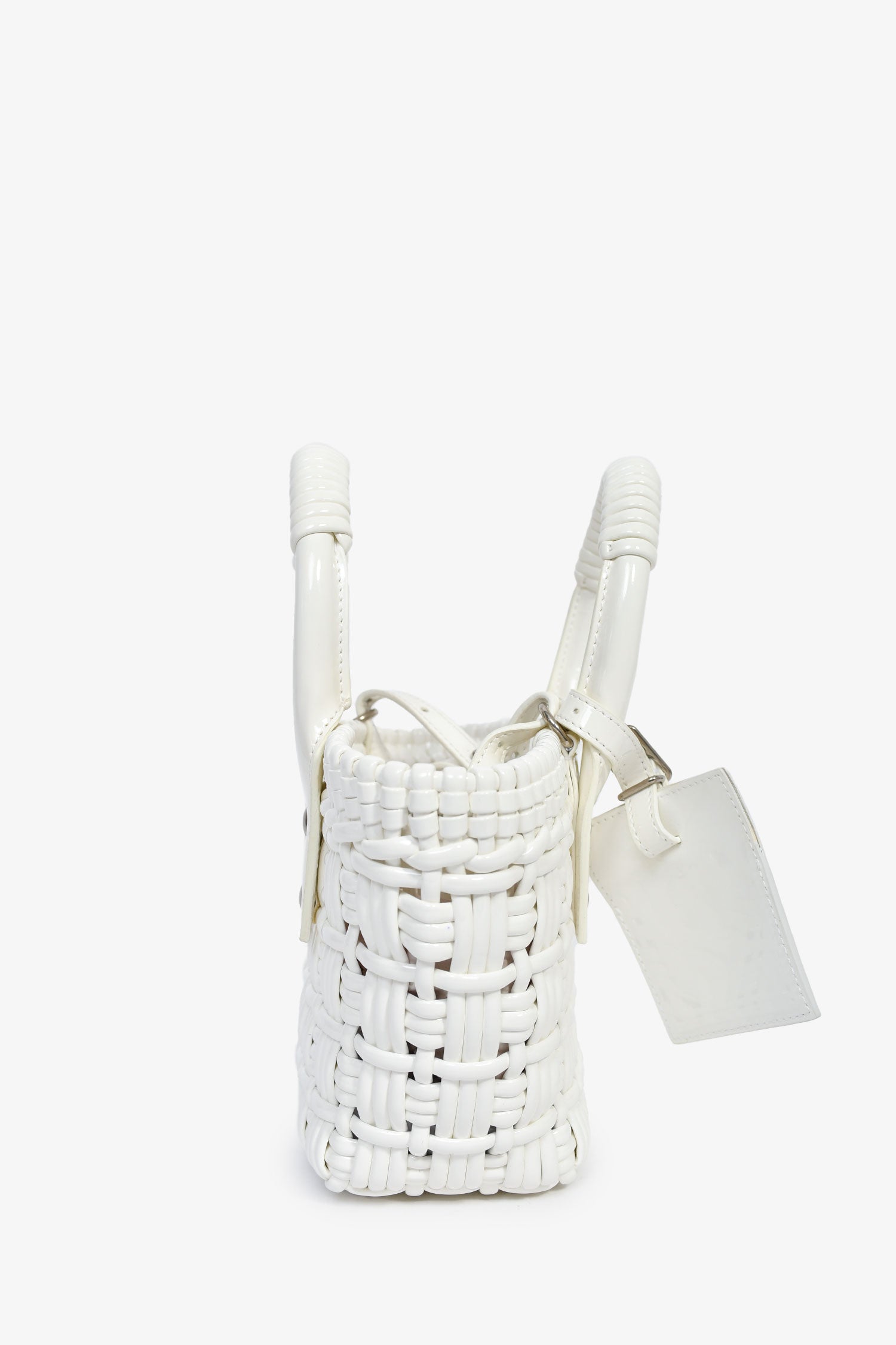 ぴょん様　BALENCIAGA ビストロ xxs ホワイト Balenciaga White Patent Woven XXS 'Bistro' Basket Bag – Lux Second