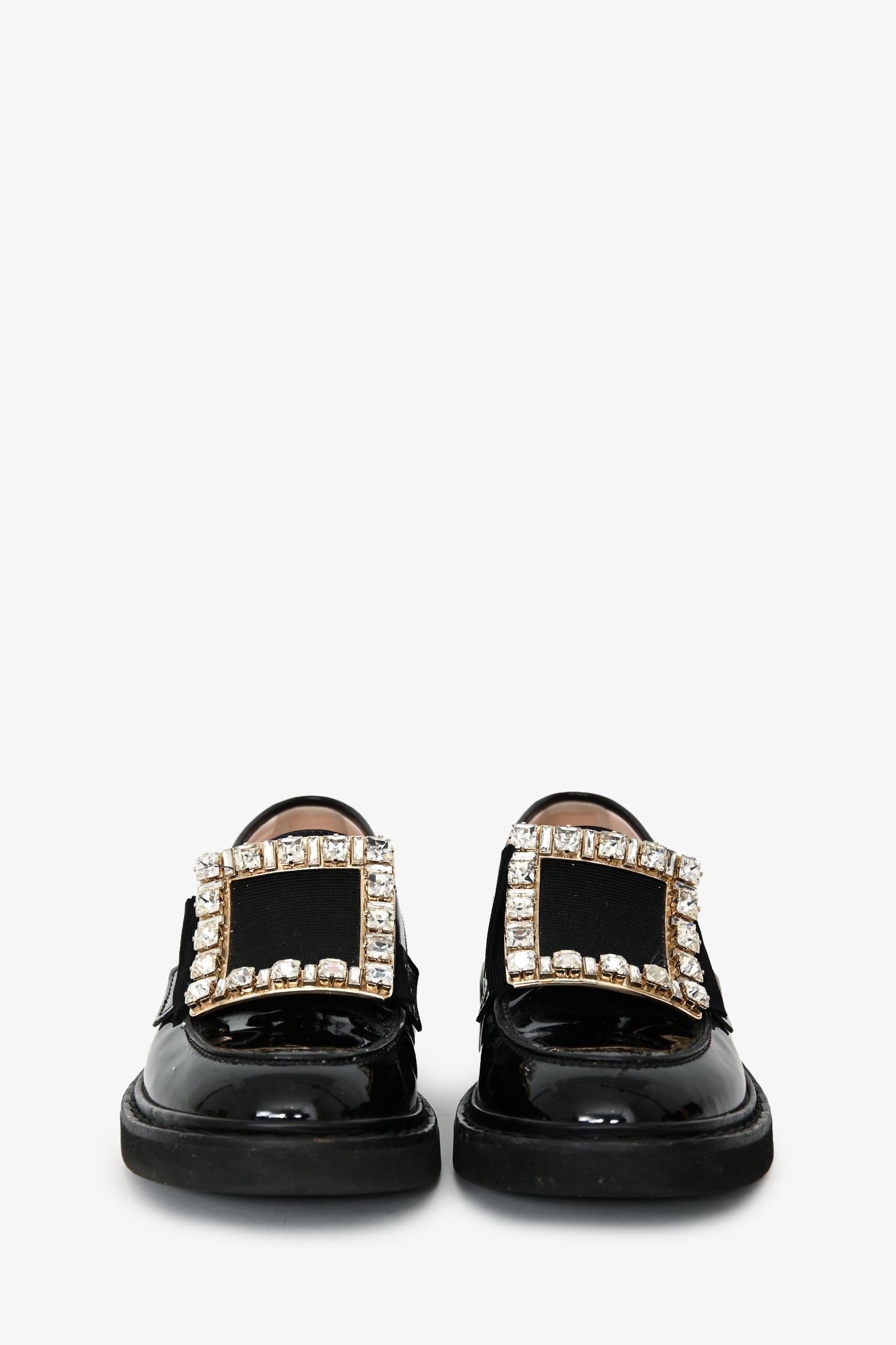 Roger Vivier Black Patent Viv' Rangers Strass Loafers Size 34.5