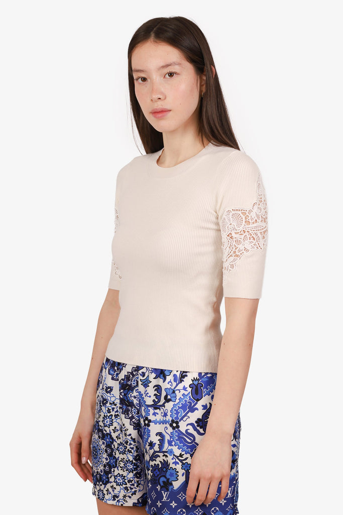 Chloé Cream Knit Half Sleeve Lace Detail Top Size S – Lux Second