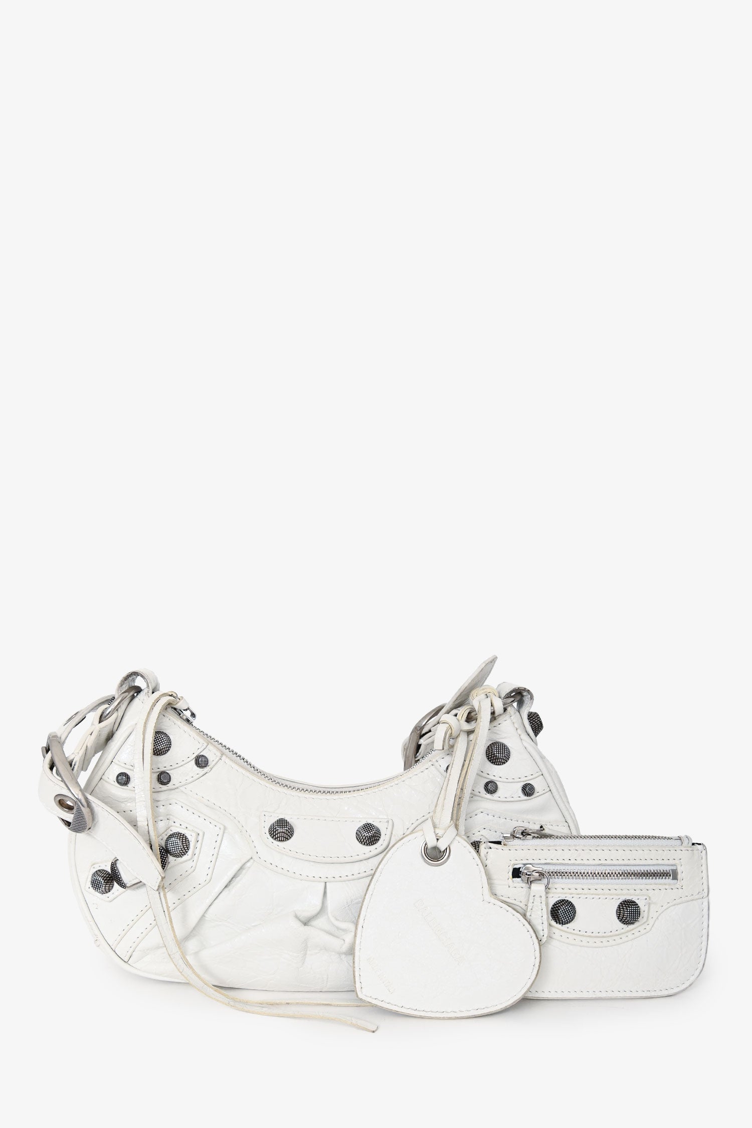 Balenciaga White Crankled Leather Le Cagole XS Crossbody – Lux