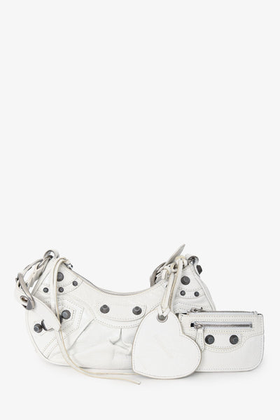 Balenciaga White Crankled Leather Le Cagole XS Crossbody – Lux