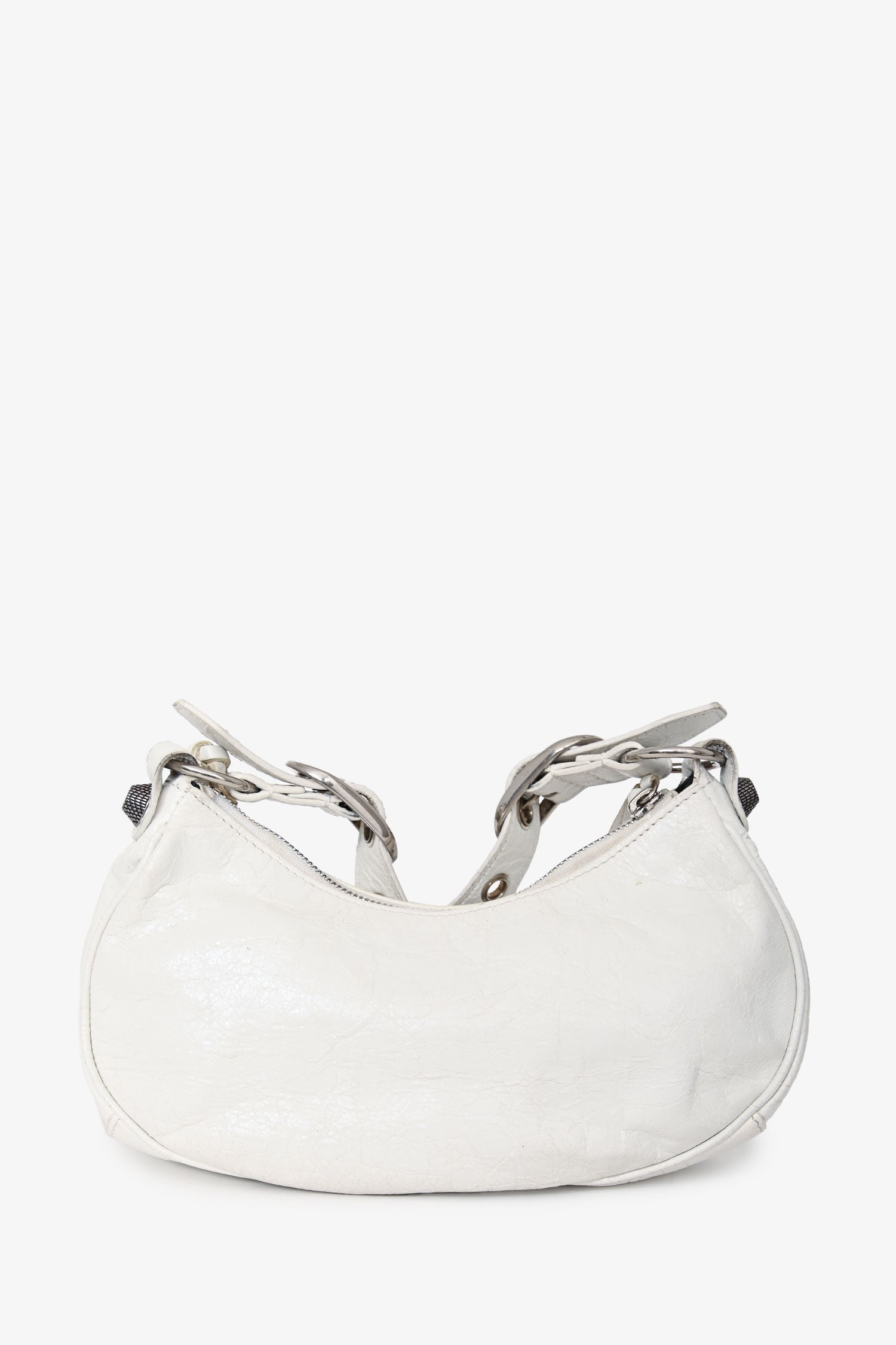 Balenciaga White Crankled Leather Le Cagole XS Crossbody – Lux