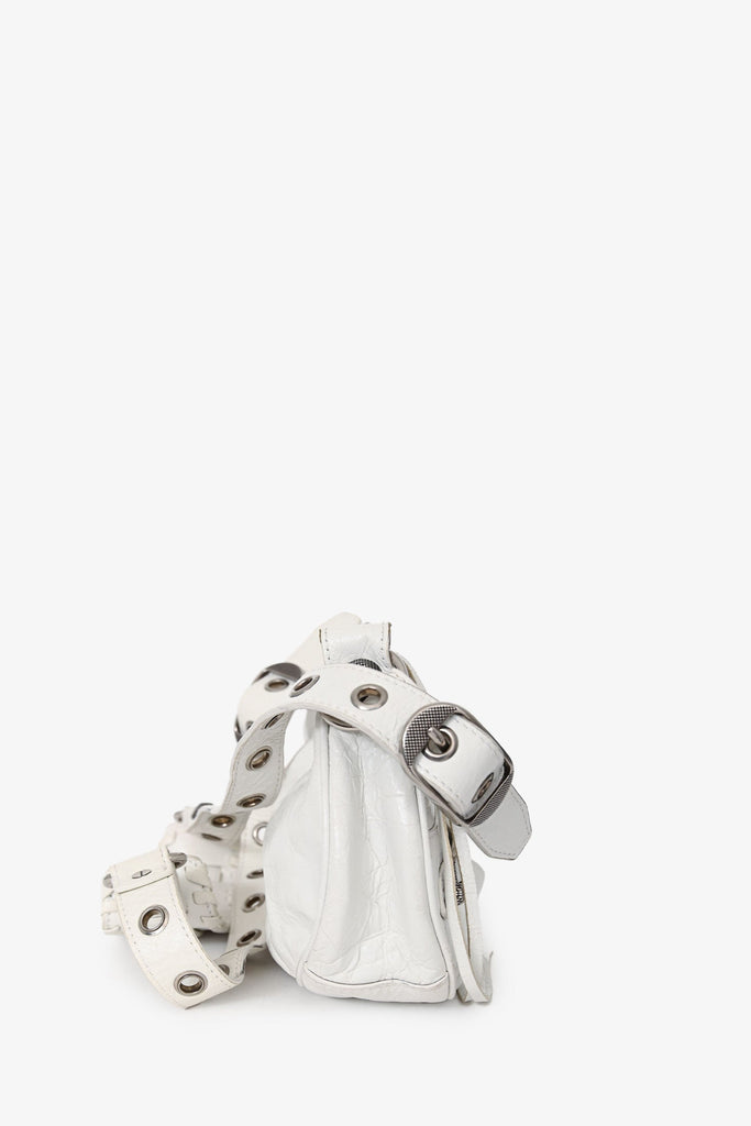 Balenciaga White Crankled Leather Le Cagole XS Crossbody – Lux