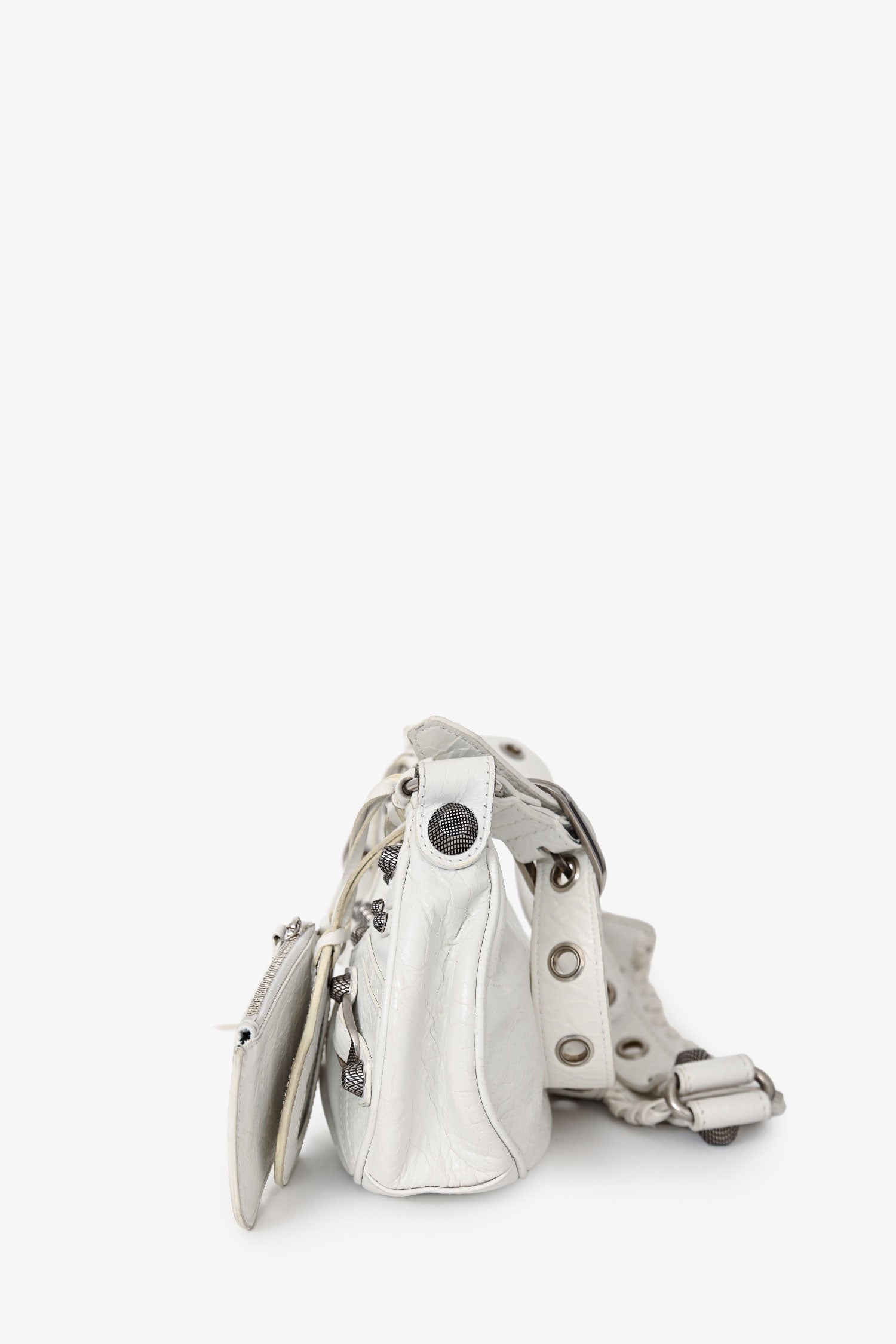 Balenciaga White Crankled Leather Le Cagole XS Crossbody – Lux