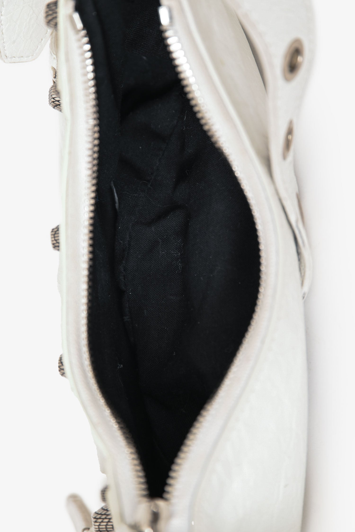 Balenciaga White Crankled Leather Le Cagole XS Crossbody – Lux