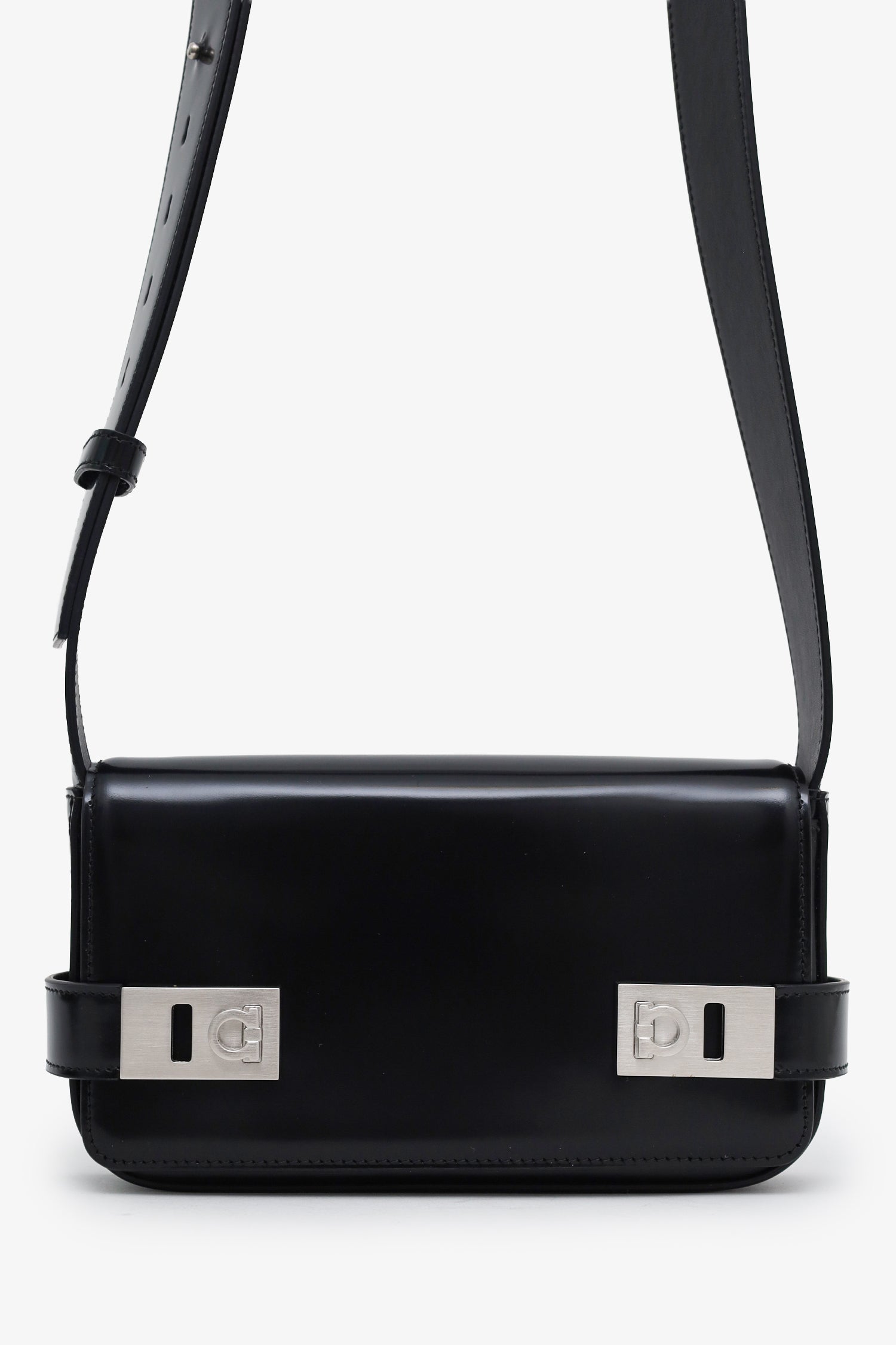 Salvatore Ferragamo Black Patent Leather Clasp Shoulder Bag – Lux 