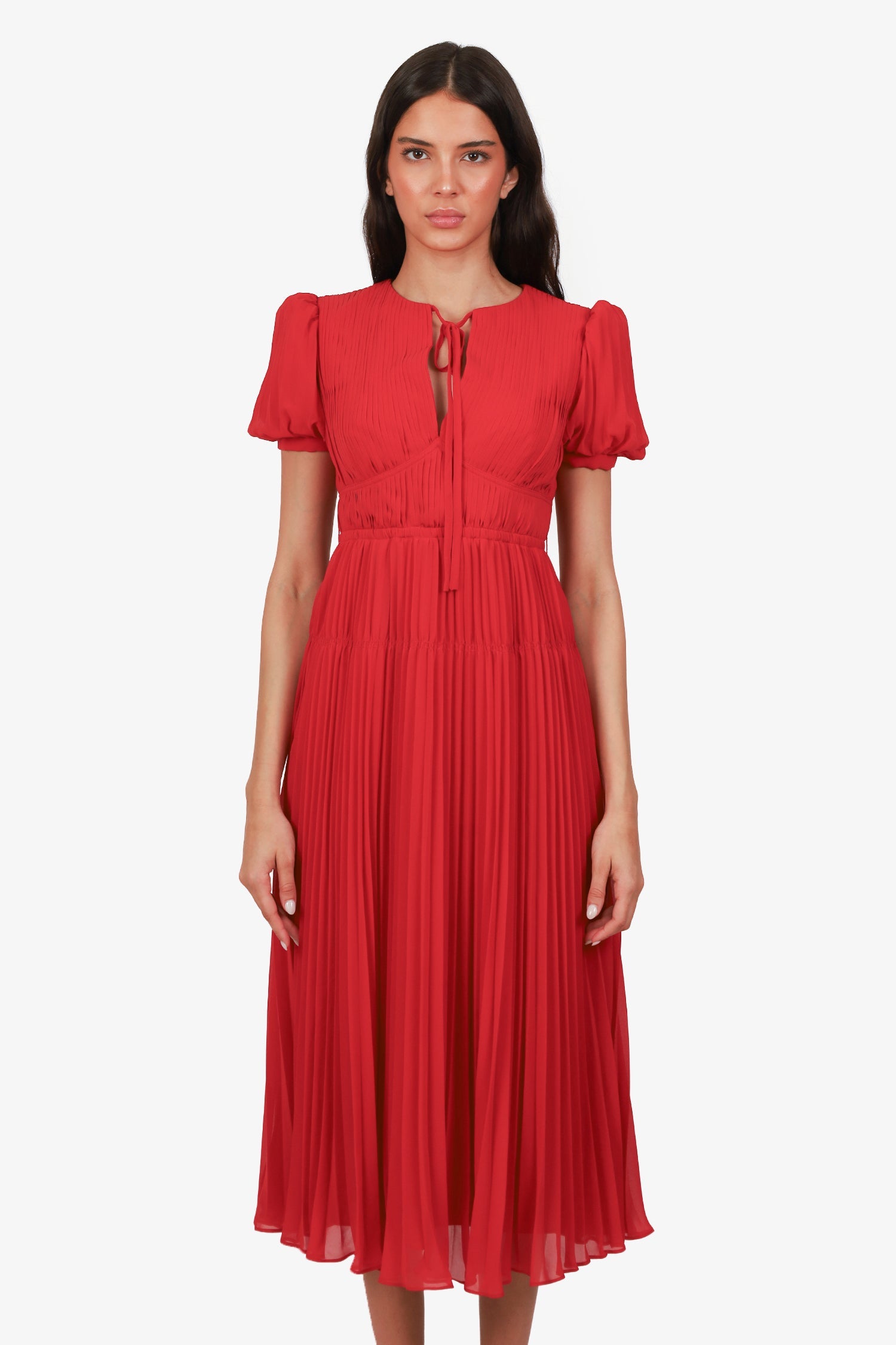 Self Portrait Red Chiffon Midi Dress Size 4 – Lux Second Chance
