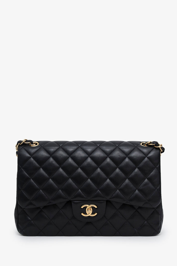Chanel™ 2009-10 Black Patent Chevron Medium Single Flap Bag (Pre