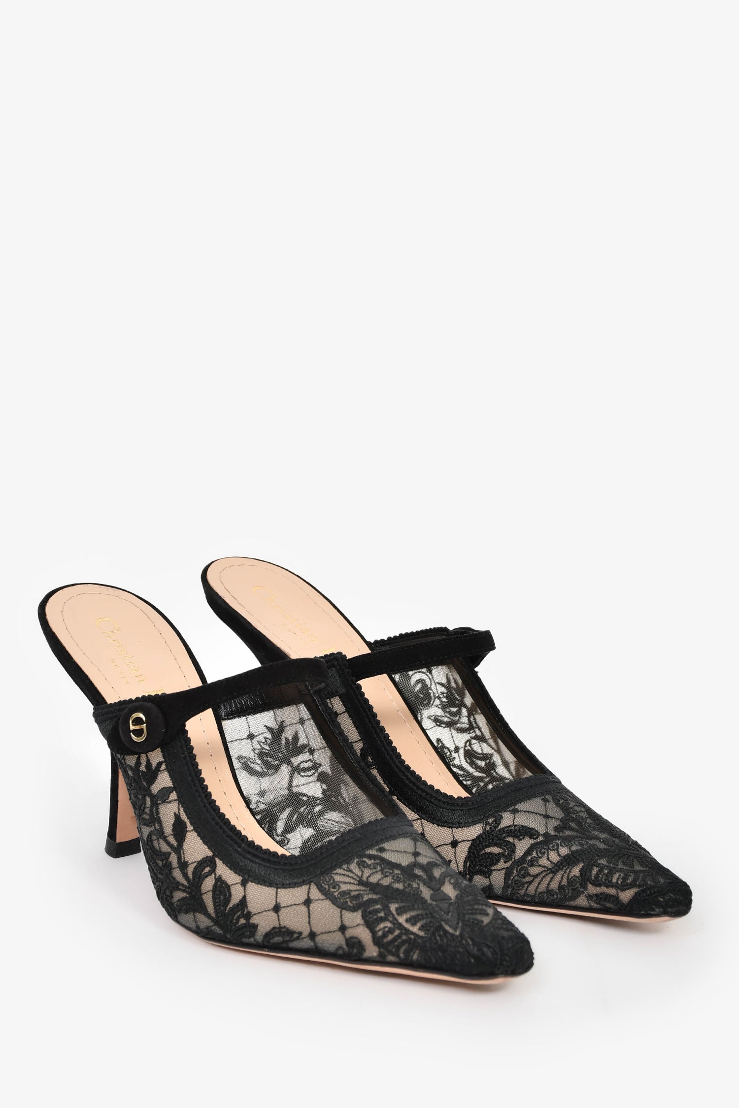 Christian Dior Black Lace 'Capture' Heeled Mules Size 37 – Lux