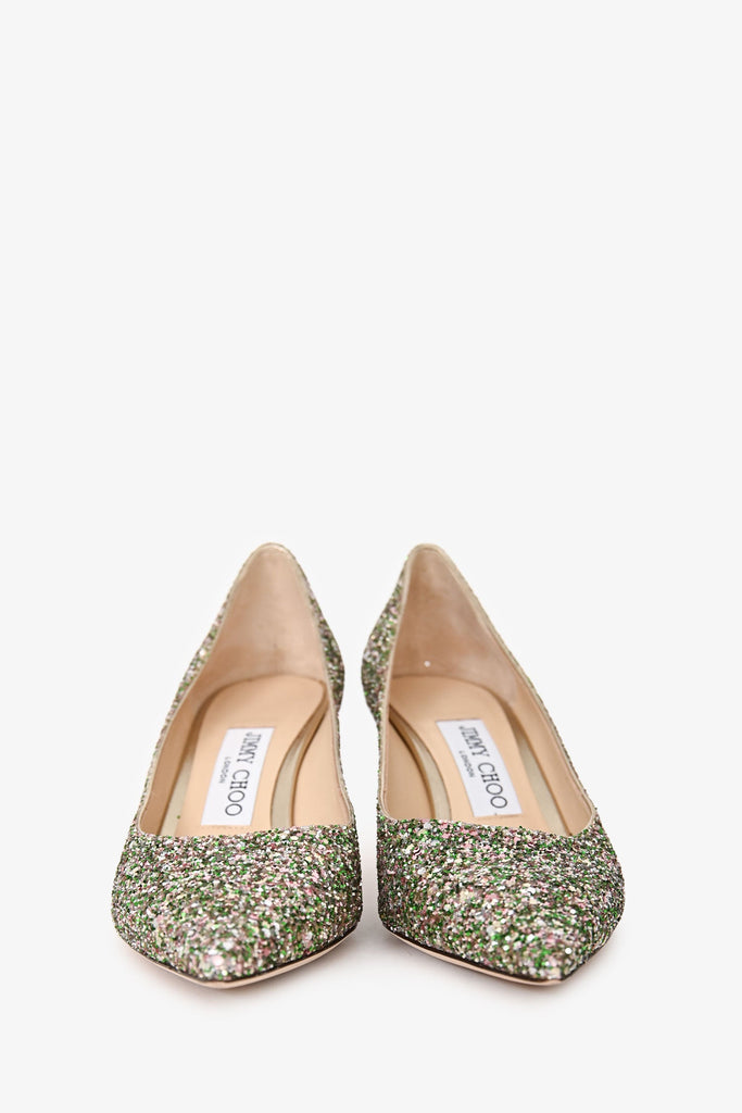 Jimmy Choo Green/Silver Glittered Pointed Toe Heels Size 36 – Lux