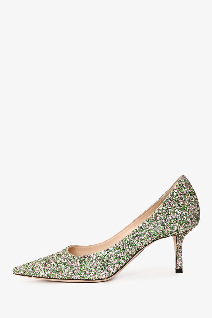 Jimmy Choo Green/Silver Glittered Pointed Toe Heels Size 36 – Lux