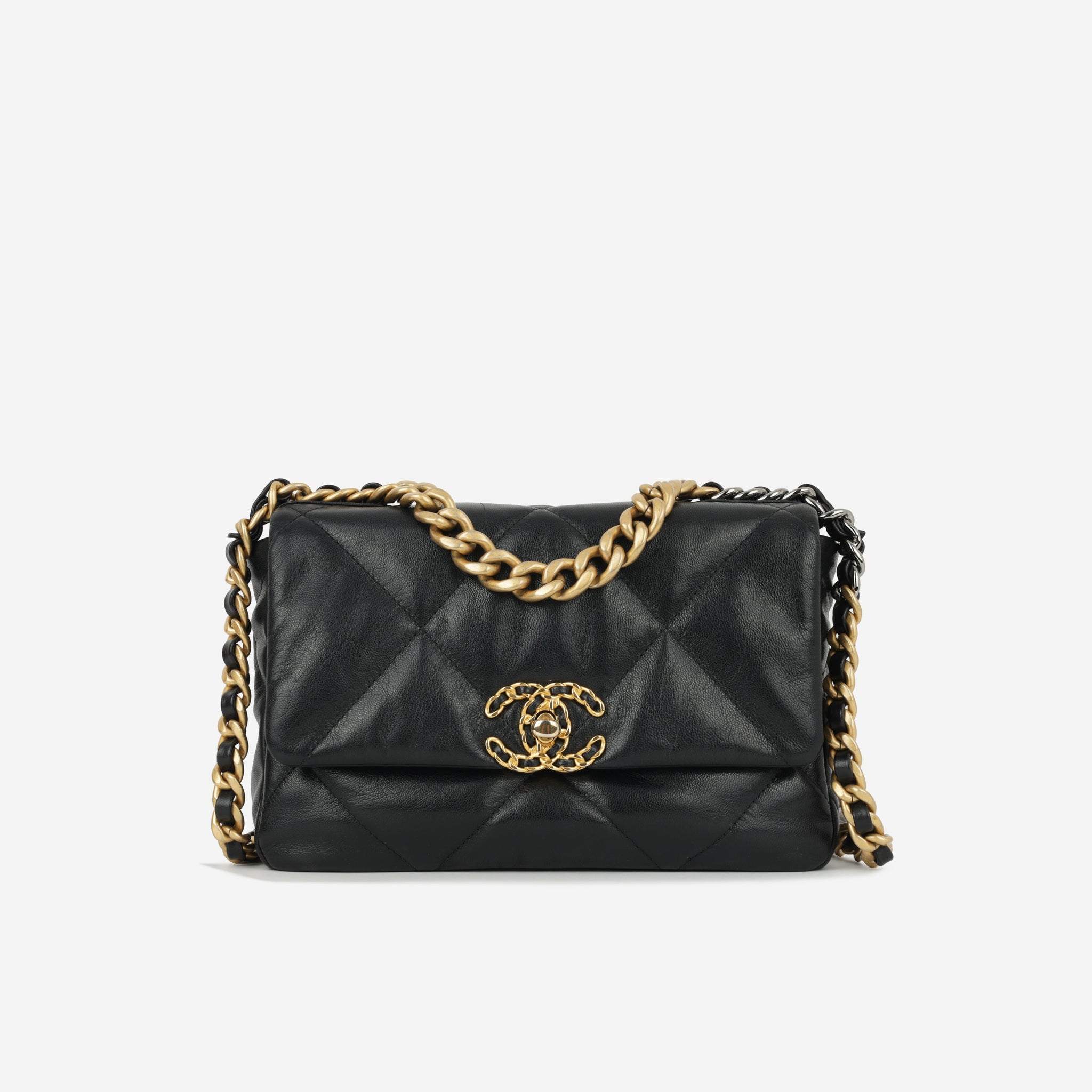 Chanel Small 19 Flap Bag Black Lambskin Gold Silver Hardware