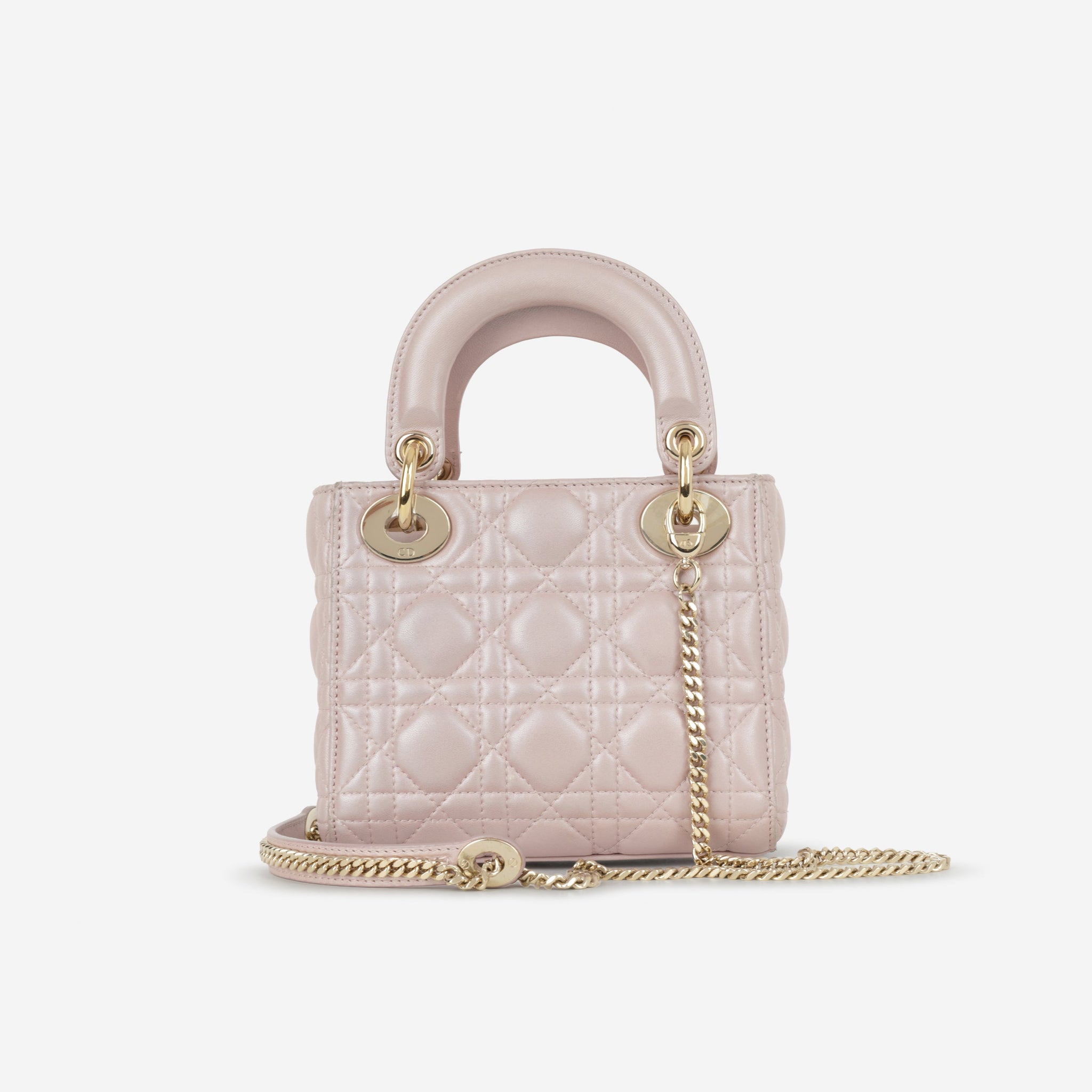 Dior ☆パールピンク☆ミニ☆ゴールド金具 Dior Mini Lady Dior - Pearlescent Pink Lambskin | Champagne Gold