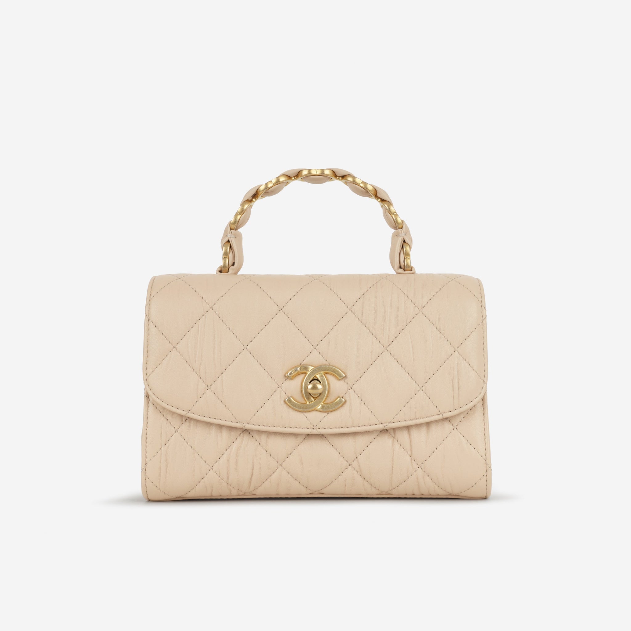 Chanel CC Link Top Handle - Beige Lambskin | Gold Hardware – Lux