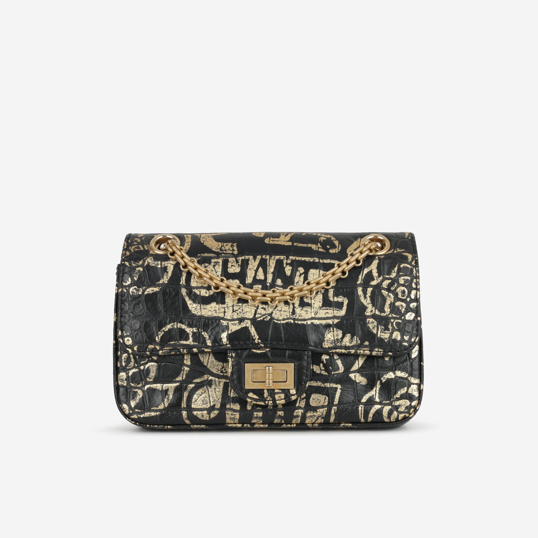 Chanel Mini 2.55 Reissue 224 - Graffiti Croc Embossed | Gold