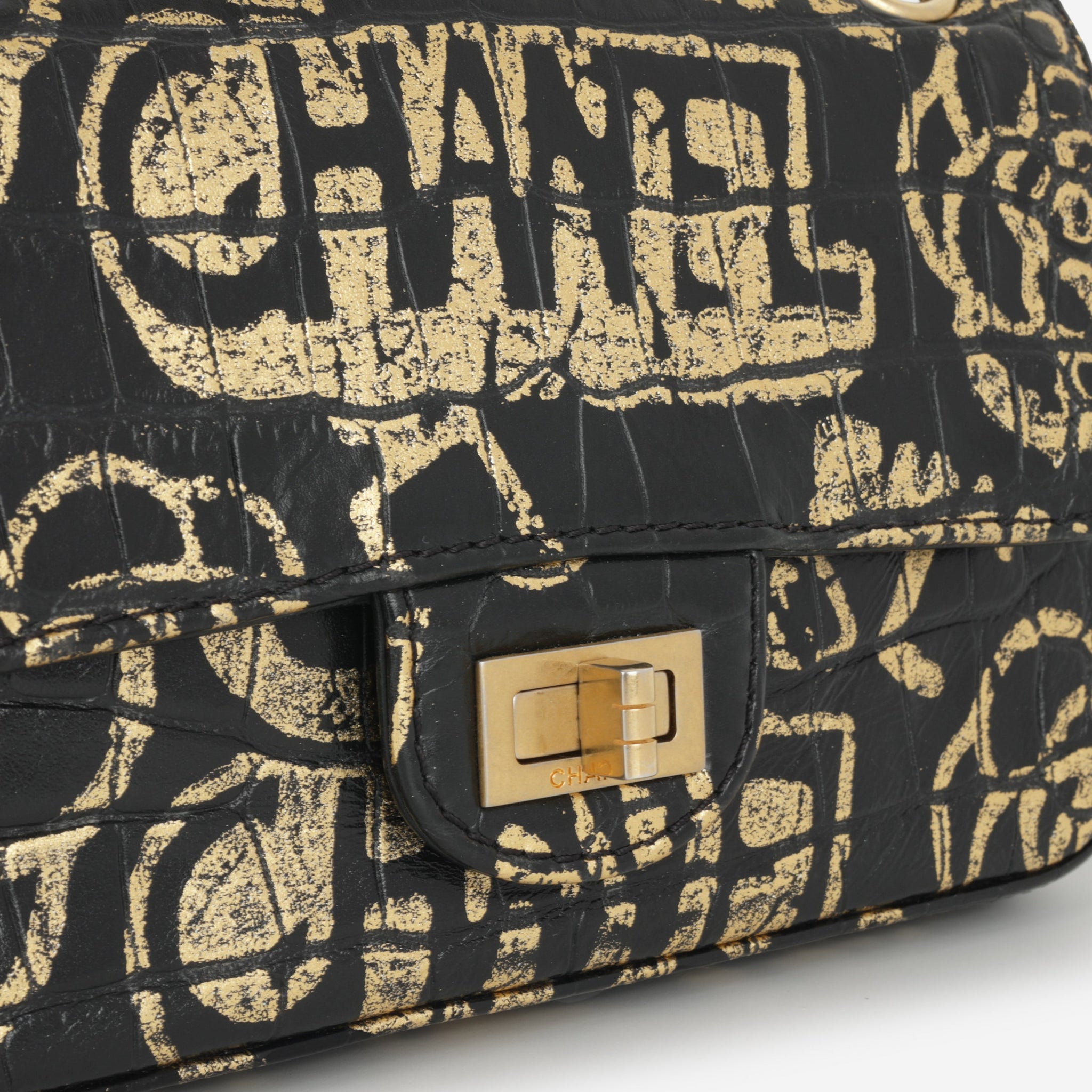 Chanel Mini 2.55 Reissue 224 - Graffiti Croc Embossed | Gold