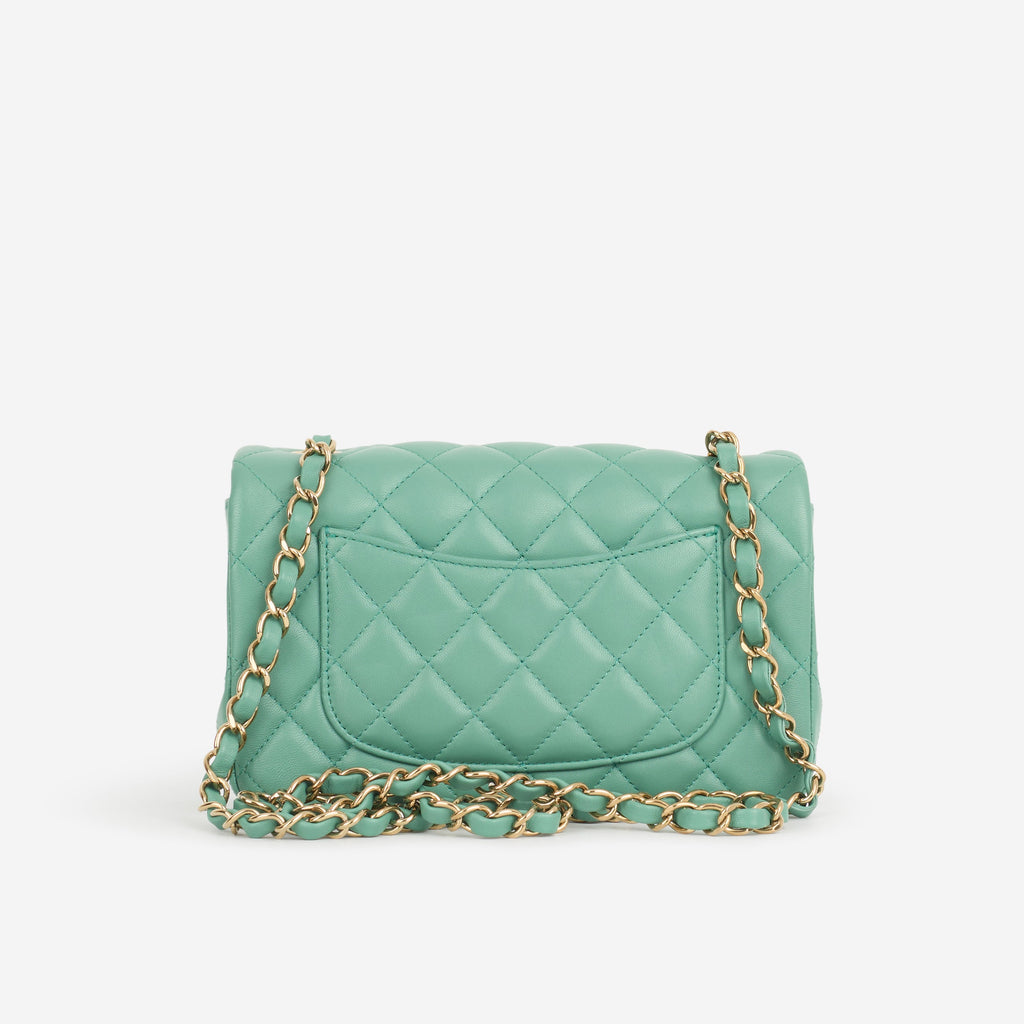 Chanel Mini Rectangular - Green Lambskin | Champagne Gold Hardware