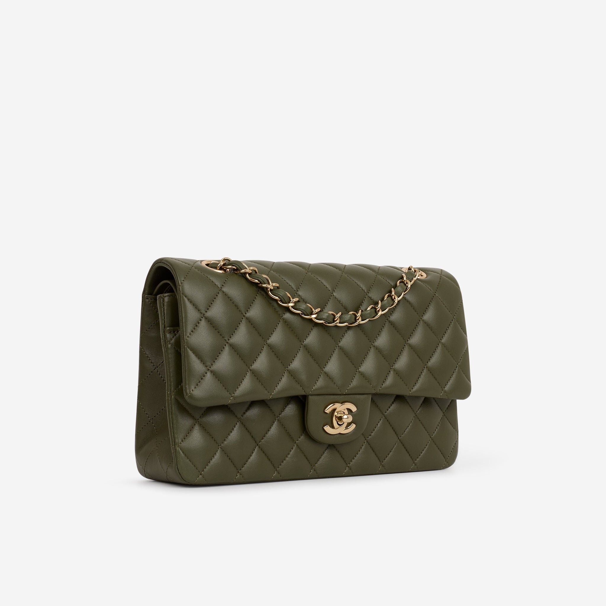 Chanel Medium Classic Flap - Olive Lambskin | Champagne Gold