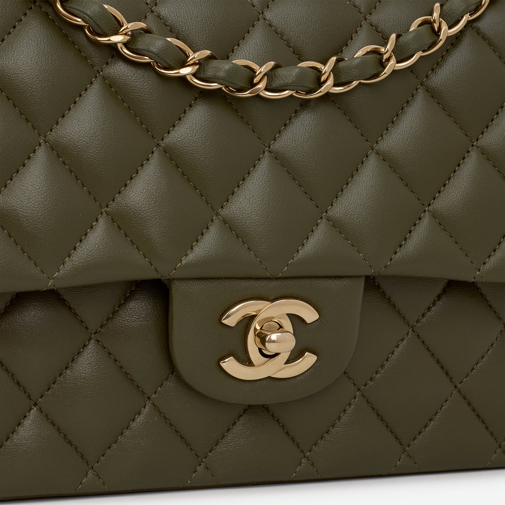 Chanel Medium Classic Flap - Olive Lambskin | Champagne Gold