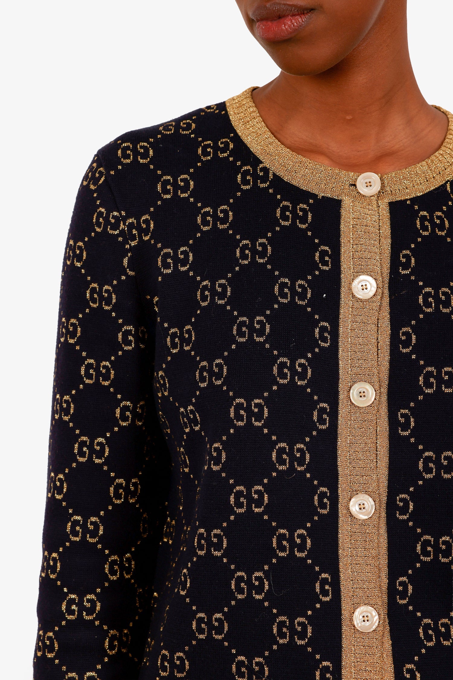 Gucci Black/Gold GG Glitter Rib Cotton Blend Cardigan Size M – Lux