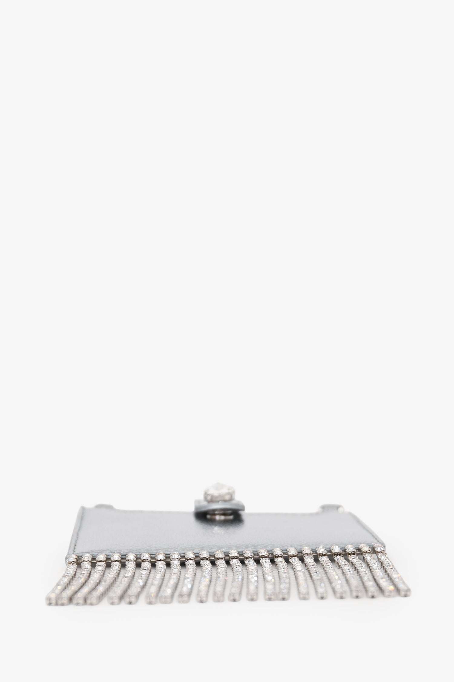 Miu Miu Silver Metallic Leather Crystal Embellished Fringe Card