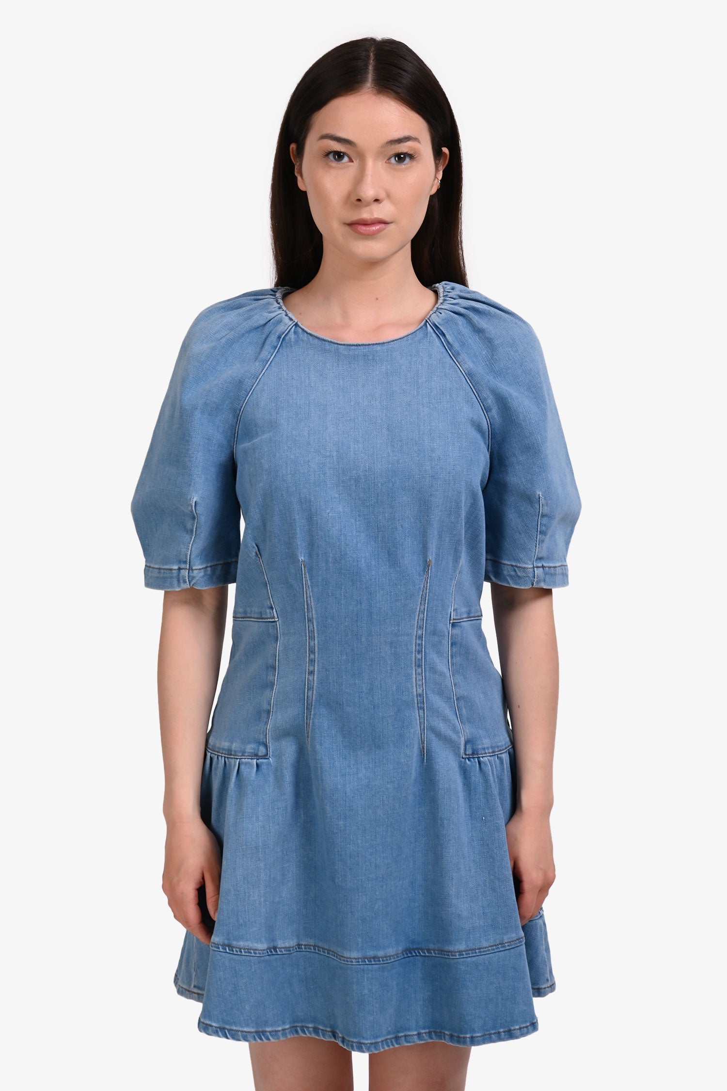 Jonathan Simkhai Blue Denim Medium Wash Puff Sleeve Mini Dress Size XS – Lux Second Chance