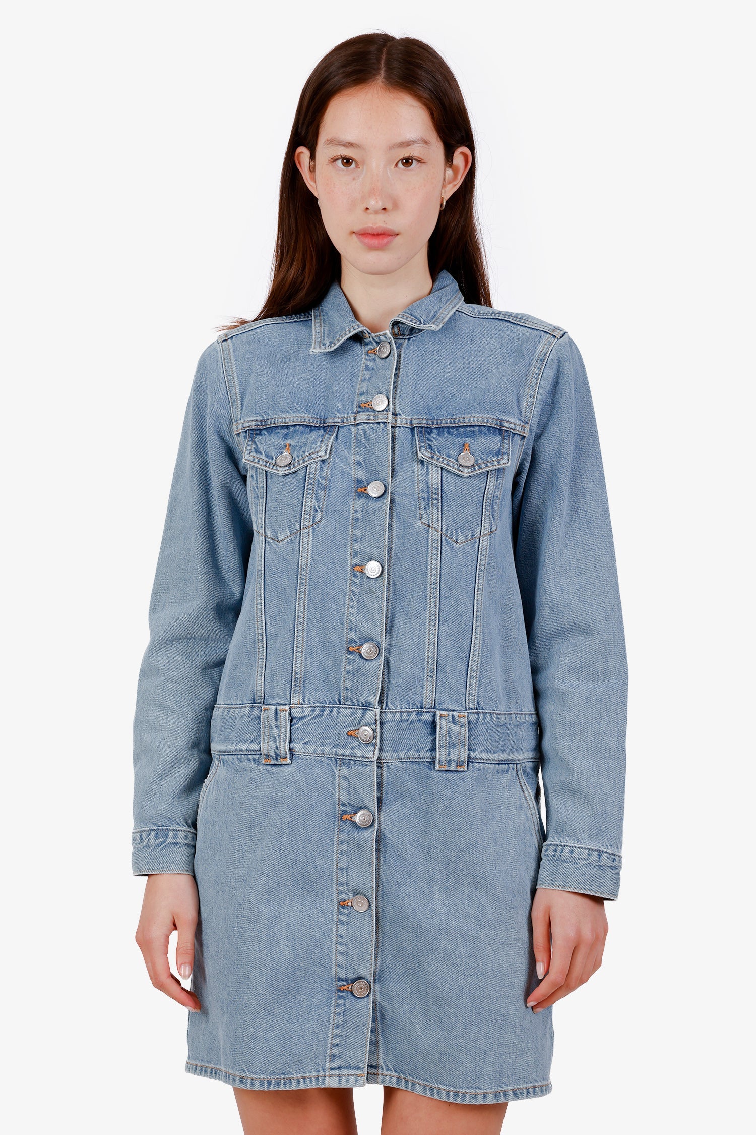 Ganni Light Blue Denim Long Sleeve Shirt Dress Size 38 – Lux Second Chance