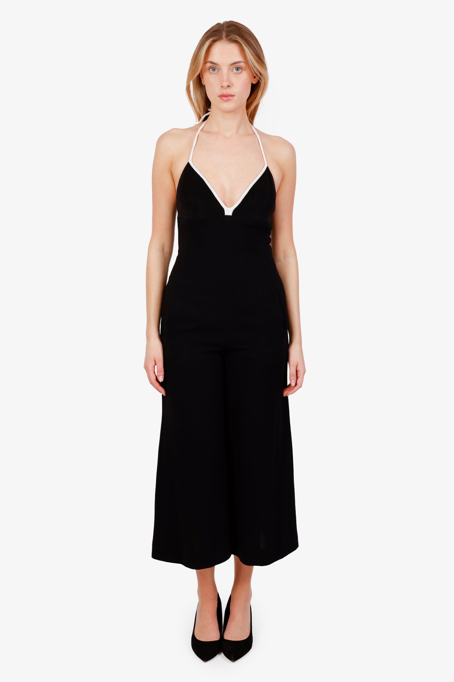 Chanel™ 95P Black CC Halter Neck Jumpsuit with Cropped Jacket Set