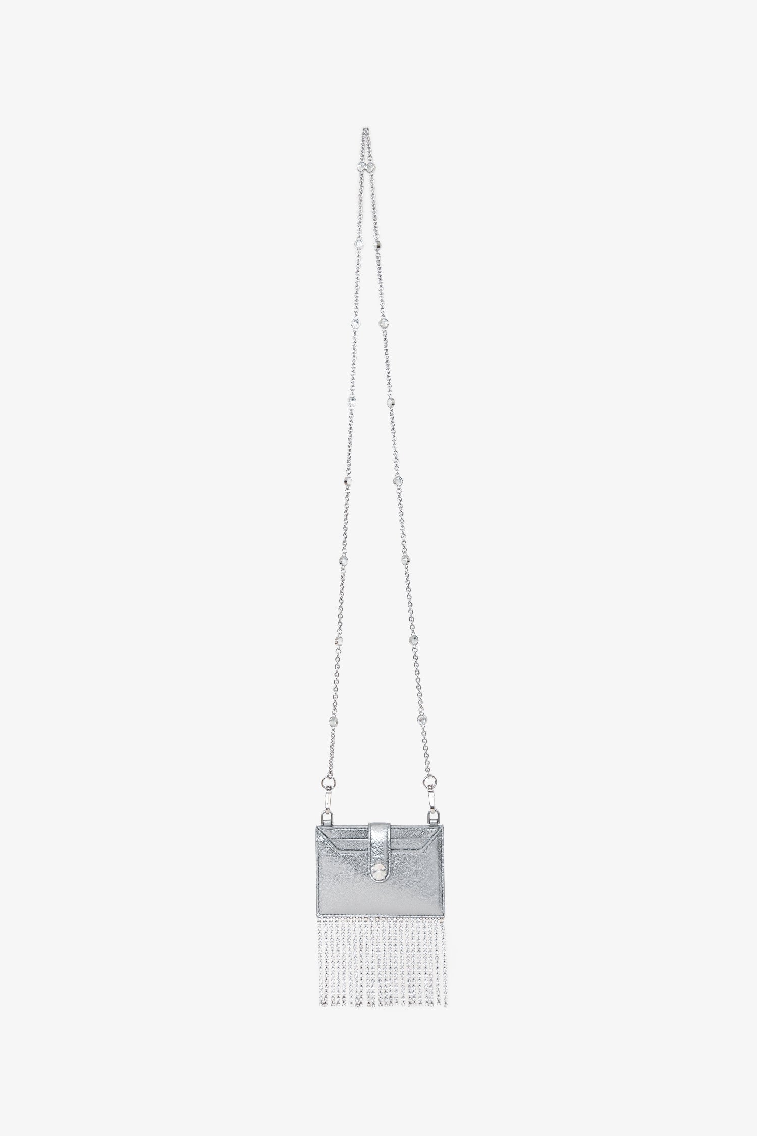 Miu Miu Silver Metallic Leather Crystal Embellished Fringe Card
