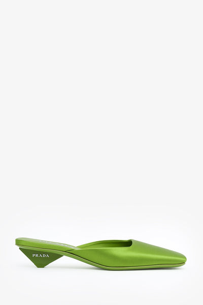 Prada Green Satin Square Toe Mules Size 35.5 – Lux Second Chance