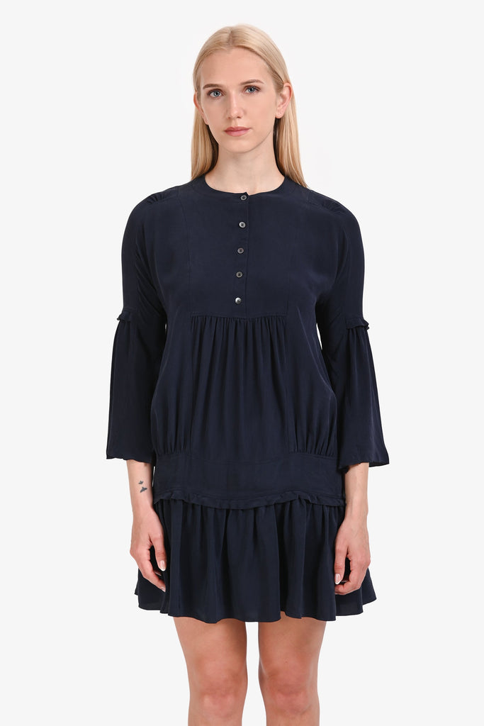 ワンピース MIUMIU Navy Sweatshirt Dress Miu Miu Navy Silk Ruffled Detail Midi Dress Size 40 – Lux Second