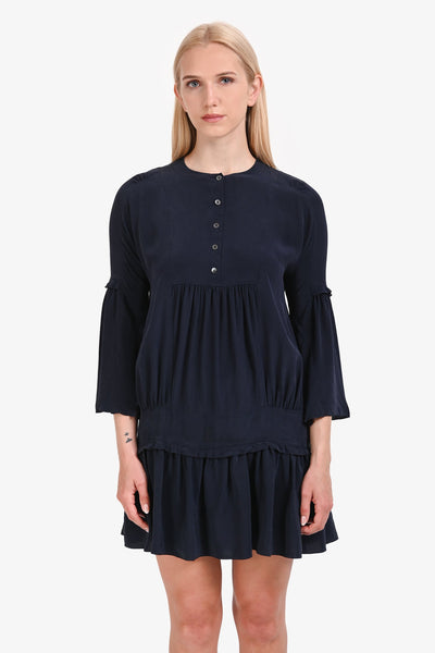 Miu Miu Navy Silk Ruffled Detail Midi Dress Size 40 – Lux Second